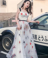 Unique White Tulle Long Prom Dress White Evening Dress